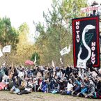 Manifestazione di Soulèvements de la Terre contro il collegamento ferroviario ad alta velocità LGV (Ligne à Grande Vitesse) Sud-Ouest tra Bordeaux e Tolosa.