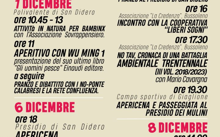 Verso l’8 dicembre No Tav: calendario completo delle iniziative